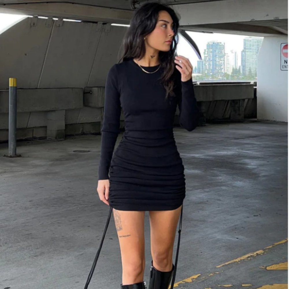 MILITARY MINDS LONG SLEEVE MINI DRESS BLACK